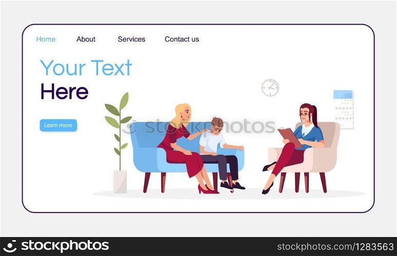Family therapy session landing page vector template. Parenting problems. Psychology consultation website interface idea with flat illustrations. Homepage layout. Web banner, webpage cartoon concept