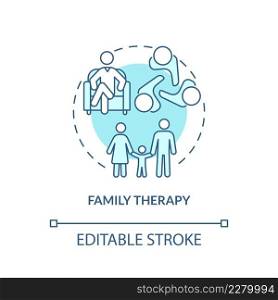 Family therapy turquoise concept icon. Group therapy. Conduct disorder treatment abstract idea thin line illustration. Isolated outline drawing. Editable stroke. Arial, Myriad Pro-Bold fonts used. Family therapy turquoise concept icon