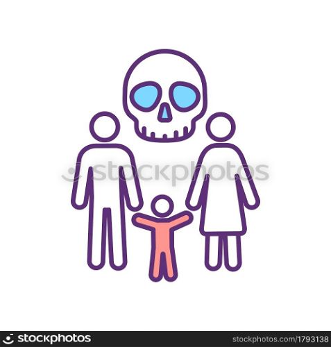 Family threat RGB color icon. Treaten victims of slavery. Psychological pressure. Blackmail and money extortion. Risk for victims. Isolated vector illustration. Simple filled line drawing. Family threat RGB color icon