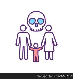 Family threat RGB color icon. Treaten victims of slavery. Psychological pressure. Blackmail and money extortion. Risk for victims. Isolated vector illustration. Simple filled line drawing. Family threat RGB color icon