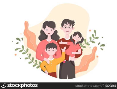 Family Time of Joyful Parents and Children Spending Time Together at Home Doing Various Relaxing Activities in Cartoon Flat Illustration for Poster or Background