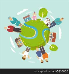 Family together concept with people around the globe vector illustration. Family Together Concept