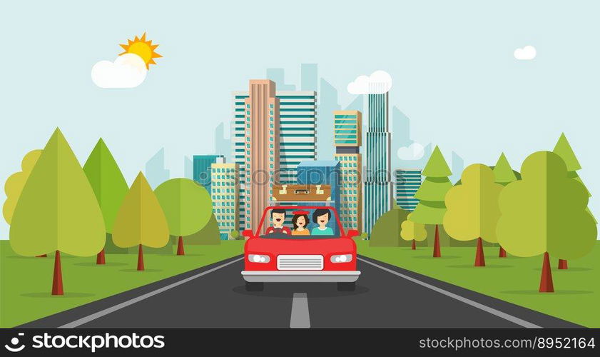 Family travel by car flat cartoon style happy vector image