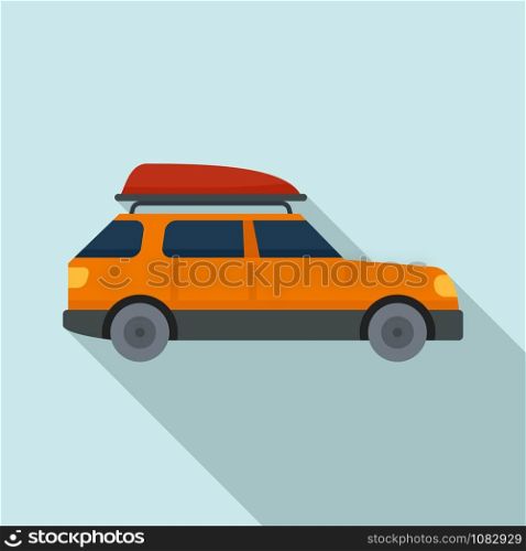 Family travel car icon. Flat illustration of family travel car vector icon for web design. Family travel car icon, flat style