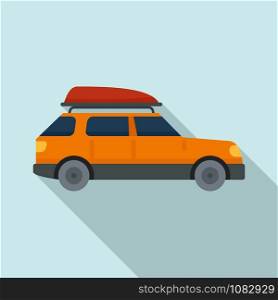 Family travel car icon. Flat illustration of family travel car vector icon for web design. Family travel car icon, flat style