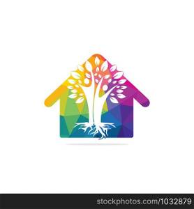 Family Tree And Roots Home Shape Logo Design. Family Tree House Symbol Icon Logo Design