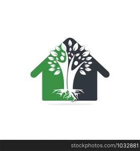 Family Tree And Roots Home Shape Logo Design. Family Tree House Symbol Icon Logo Design