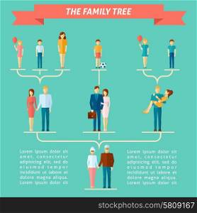 Family tree concept with people of different generations flat vector illustration. Family Tree Concept