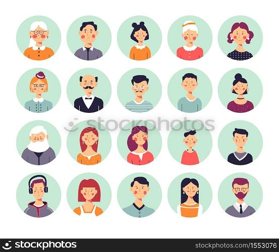 Family tree elements people avatars genealogy isolated icons vector grandmother and grandfather mother and father aunt and uncle sister and brother wife and husband nephew or niece cousin relationship. People avatars genealogical family tree elements isolated icons