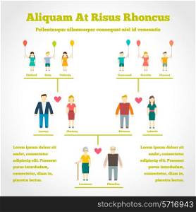Family tree infographics with people generation relationship vector illustration