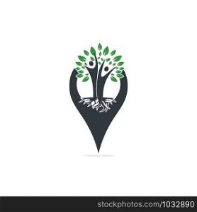 Family Tree Roots And Gps Icon Logo Design. Family Tree And Gps Symbol Icon Logo Design.