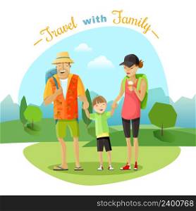 Family trip with mother father and child in the park cartoon vector illustration . Family Trip Illustration