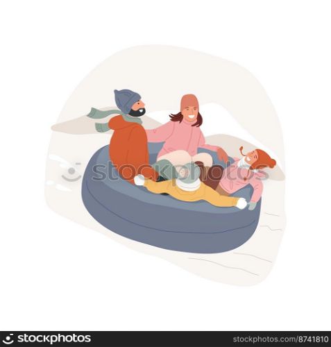 Family tubing isolated cartoon vector illustration. Happy family in huge snow tube, people having fun on vacation, active lifestyle, physical activity, extreme winter sports vector cartoon.. Family tubing isolated cartoon vector illustration.