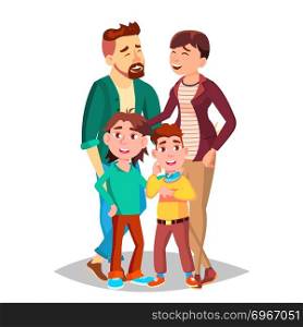 Family Vector. Dad, Mother, Kids. Happy. Portrait Banner Flyer Brochure Design Isolated Cartoon Illustration. Family Vector. Mom, Dad, Children Together. In Santa Hats. Full Family. Decoration Element. Isolated Cartoon Illustration