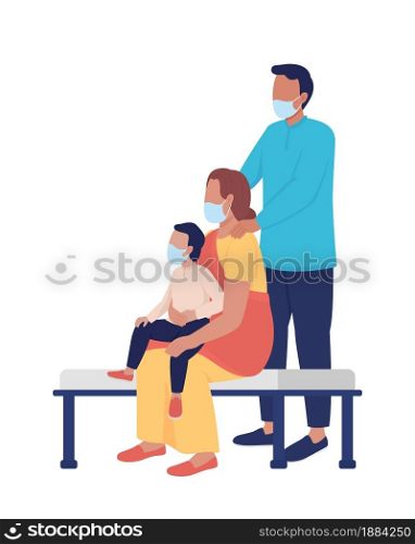 Family waiting semi flat color vector characters. Posing figures. Full body people on white. Doctor visit isolated modern cartoon style illustration for graphic design and animation. Family waiting semi flat color vector characters