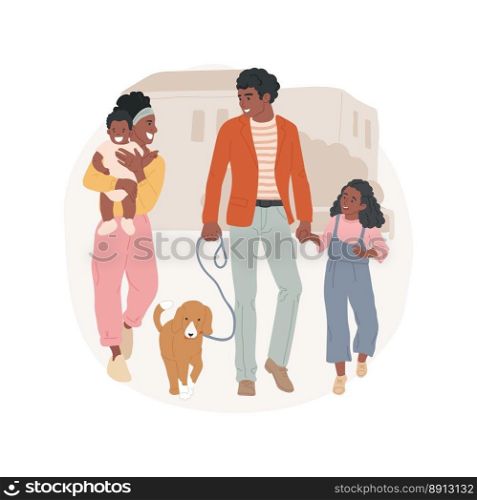 Family walk isolated cartoon vector illustration. Happy parents with kids and dog walking together, family lifestyle, trusted relationship, physical activity outdoors vector cartoon.. Family walk isolated cartoon vector illustration.