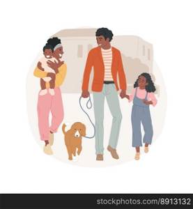 Family walk isolated cartoon vector illustration. Happy parents with kids and dog walking together, family lifestyle, trusted relationship, physical activity outdoors vector cartoon.. Family walk isolated cartoon vector illustration.