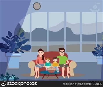 Family watching movies at home