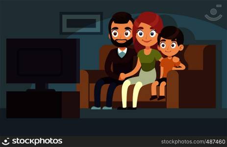 Family watching tv. Happy family watch tv movie home room sitting couch woman man kids indoors entertainment television flat vector concept. Family watching tv. Happy family watch tv home room sitting couch woman man kids indoors entertainment television flat vector concept