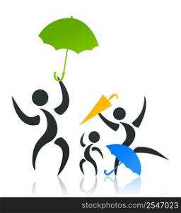 Family with an umbrella. Family with the child under an umbrella. A vector illustration