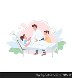 Family with baby flat color vector faceless character. Mother with husband and daughter. Relatives support for child delivery isolated cartoon illustration for web graphic design and animation. Family with baby flat color vector faceless character