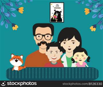 Family with blue background