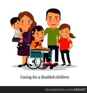 Family with special needs children, family with handicapped children. Vector illustration. Family with special needs children