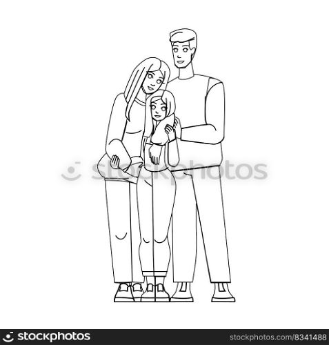 family with teenagers line pencil drawing vector. girl together, female teenage, mother teenager, happy parent, daughter father, teen, caucasian indoors family with teenagers character. people Illustration. family with teenagers vector