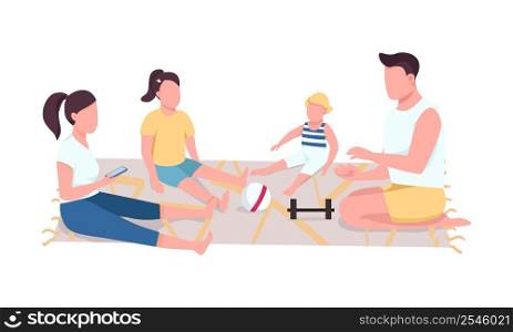 Family workout semi flat color vector characters. Sitting figures. Full body people on white. Playing game together simple cartoon style illustration for web graphic design and animation. Family workout semi flat color vector characters