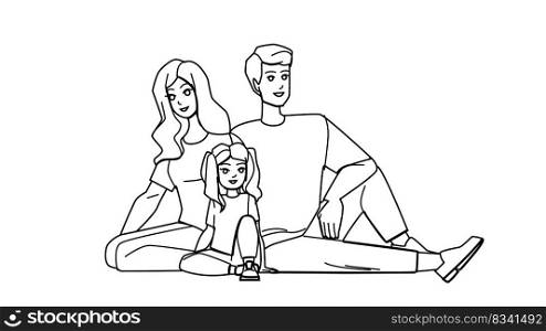 family yellow line pencil drawing vector. happy girl, child daughter, kid woman, together mother, female young, background yellow, parent family yellow character. people Illustration. family yellow vector