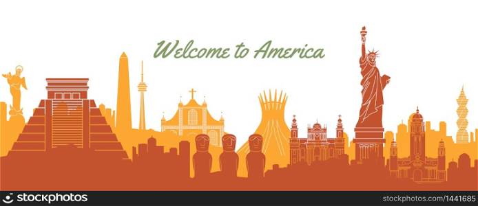 famous landmark of America,travel destination with silhouette classic design,vector illustration