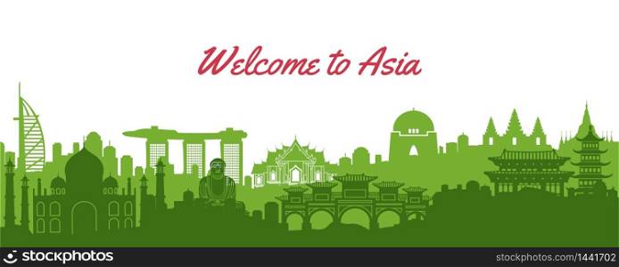 famous landmark of Asia,travel destination with silhouette classic design,vector illustration