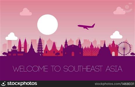 famous landmark of southeast Asia,travel destination,silhouette design