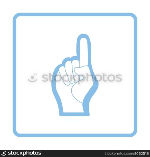 Fan foam hand with number one gesture icon. Blue frame design. Vector illustration.