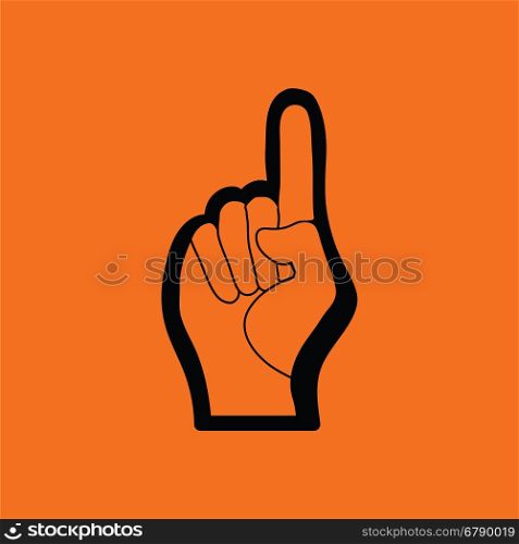 Fan foam hand with number one gesture icon. Orange background with black. Vector illustration.