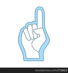 Fan Foam Hand With Number One Gesture Icon. Thin Line With Blue Fill Design. Vector Illustration.