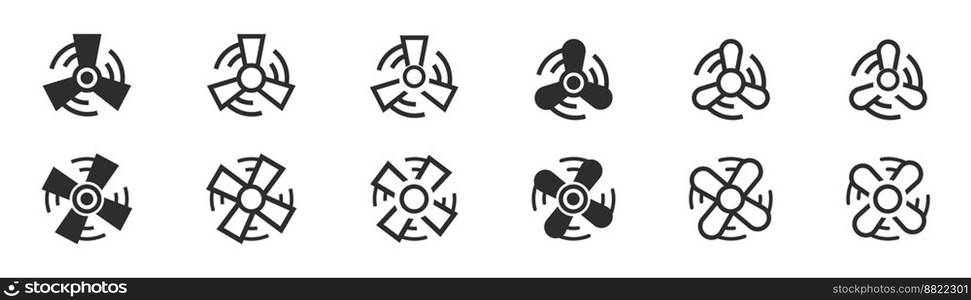 Fan icon set. Ventilator icons collection. Vector illustration. Black fan symbol collection. 