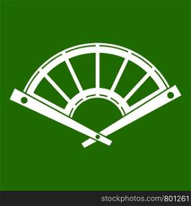 Fan icon white isolated on green background. Vector illustration. Fan icon green