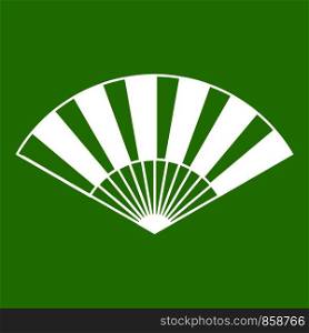 Fan icon white isolated on green background. Vector illustration. Fan icon green