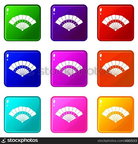 Fan icons of 9 color set isolated vector illustration. Fan set 9