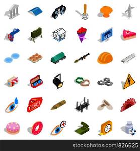 Fan icons set. Isometric style of 36 fan vector icons for web isolated on white background. Fan icons set, isometric style