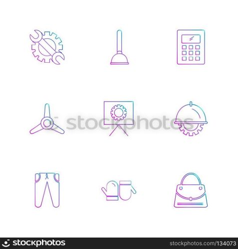fan , shopping bag , trouser , pump  ,hardware , tools ,labour , constructions , icon, vector, design,  flat,  collection, style, creative,  icons , electronics , 