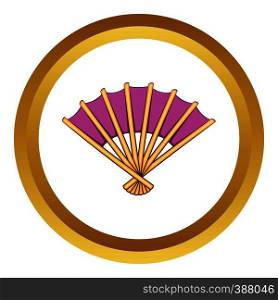 Fan vector icon in golden circle, cartoon style isolated on white background. Fan vector icon