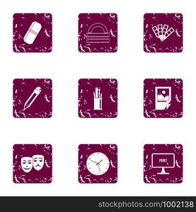 Fancy icons set. Grunge set of 9 fancy vector icons for web isolated on white background. Fancy icons set, grunge style