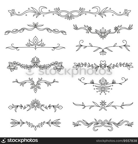 Fancy sketch text dividers or elegance separator set. Can be used as wedding invitation elements, typographic decoration or restaurant menu headers . Stock vector illustration isolated on white. Fancy sketch text dividers or elegance separator set. Can be used as wedding invitation elements, typographic decoration or restaurant menu headers . Stock vector illustration isolated on white.