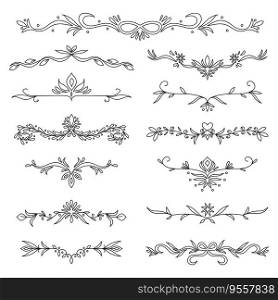 Fancy sketch text dividers or elegance separator set. Can be used as wedding invitation elements, typographic decoration or restaurant menu headers . Stock vector illustration isolated on white. Fancy sketch text dividers or elegance separator set. Can be used as wedding invitation elements, typographic decoration or restaurant menu headers . Stock vector illustration isolated on white.