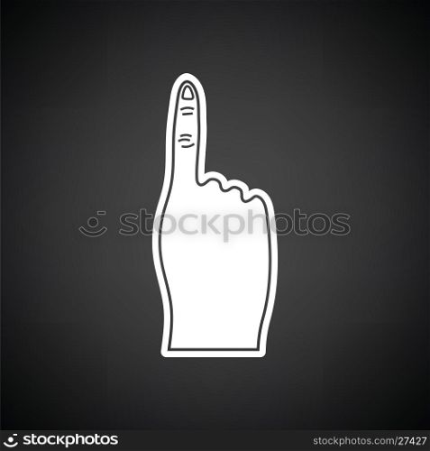 Fans foam finger icon. Black background with white. Vector illustration.
