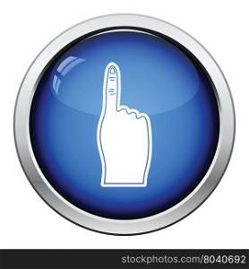Fans foam finger icon. Glossy button design. Vector illustration.