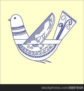 Fantastic bird in the Scandinavian style folk art for design cards, banners, posters. vector illustration