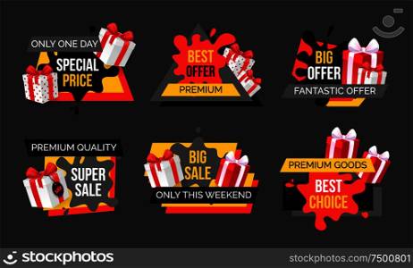 Fantastic offer and exclusive discount for shoppers banners set. Shopping on sales, promotion and marketing. Proposition to clients, shops sellout. Fantastic Offer and Exclusive Discount Shoppers